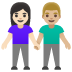 woman and man holding hands, light skin tone, medium-light skin tone